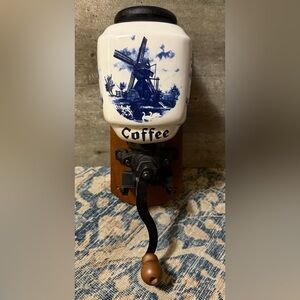 Vintage Holland Windmill Coffee Grinder Wall Mount Coffee Mill - Blue Delft